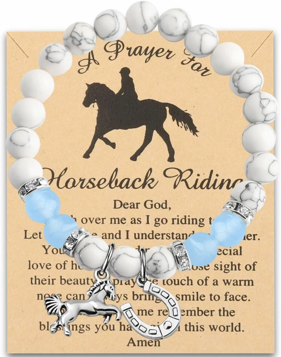 WSNANG Horse Charm Bracelet for Cowgirl & Cowboy - Sterling Silver Horseshoe Jewelry Gift for Equestrian Lovers