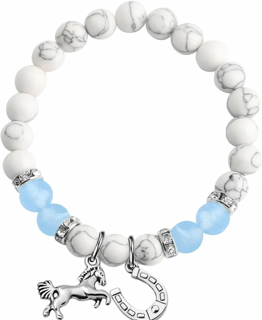 WSNANG Horse Charm Bracelet for Cowgirl & Cowboy - Sterling Silver Horseshoe Jewelry Gift for Equestrian Lovers