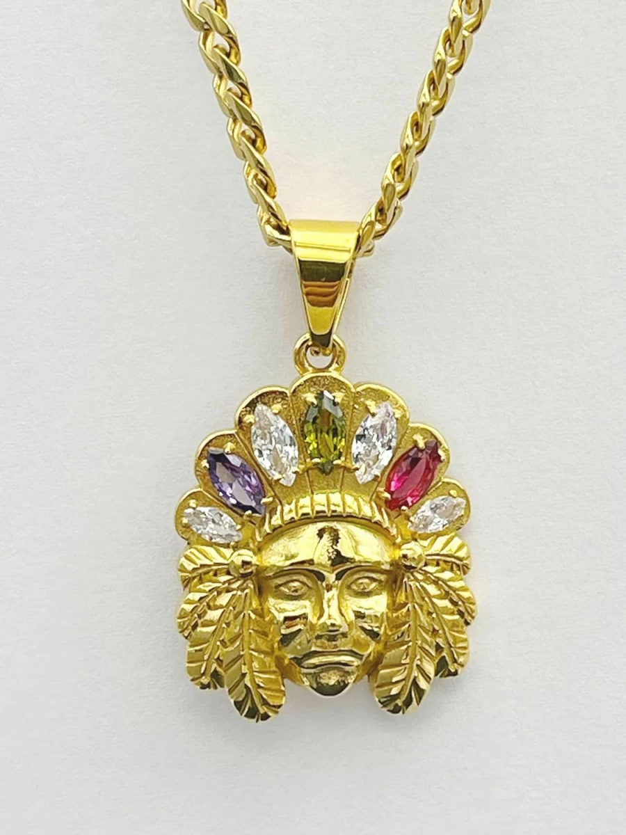 Lax Jewelry Cubic Zirconia Pendant with Indian Head Symbol - Simulated Diamond Necklace