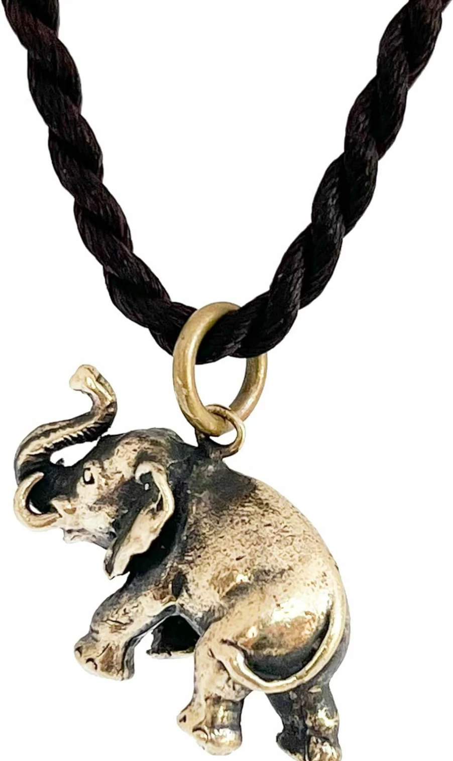 Artschatz Elephant Brass Pendant - Handcrafted Trunk Up Elephant Charm for Jewelry Making