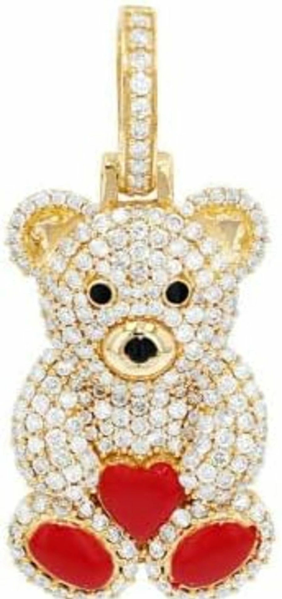 1.25 Ct Round Cut Diamond Teddy Bear Pendant in 14K Yellow Gold Over Sterling Silver - Cute Charm for Necklace