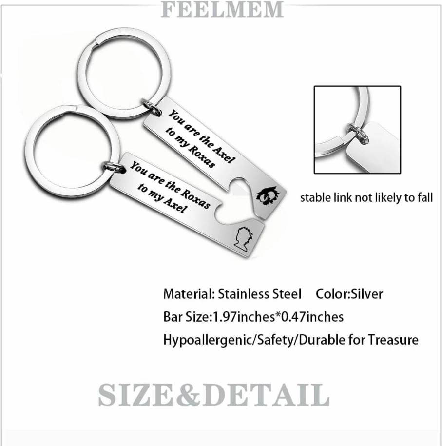 "FEELMEM Kingdom Hearts Keychain Set - Axel and Roxas Best Friend Gift for Game Lovers"