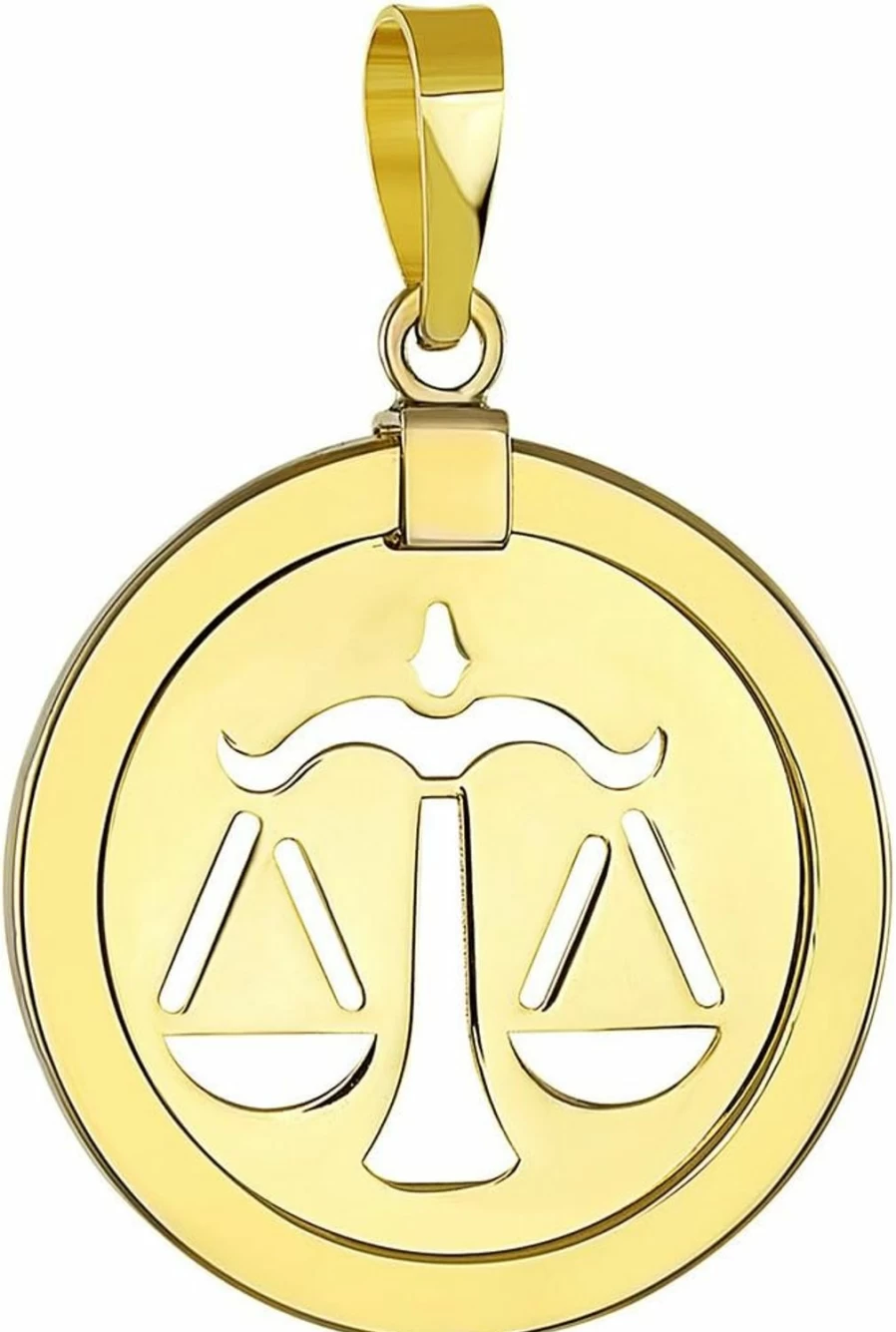 14K Yellow Gold Reversible Libra Zodiac Pendant - Jewelry America