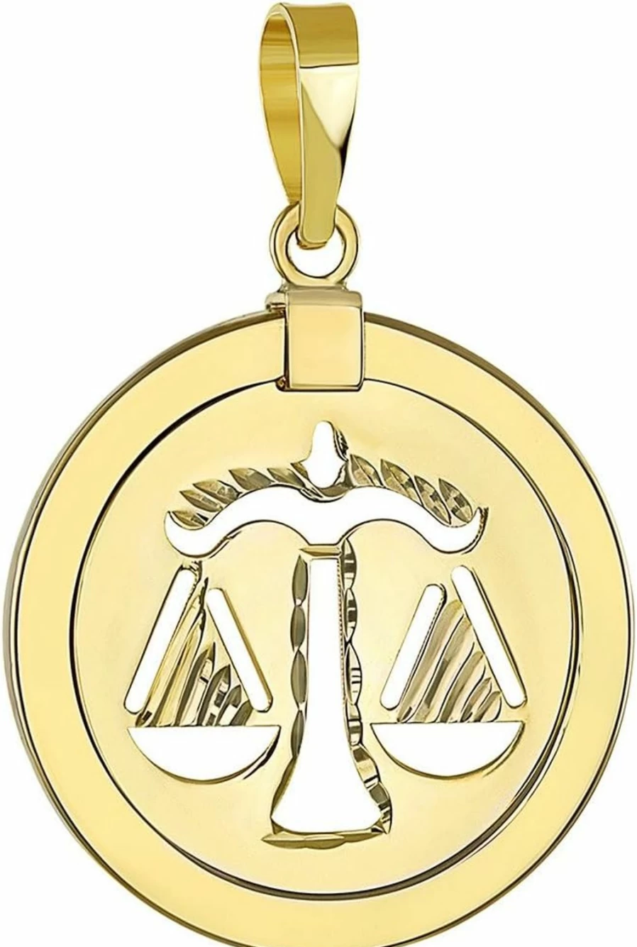 14K Yellow Gold Reversible Libra Zodiac Pendant - Jewelry America