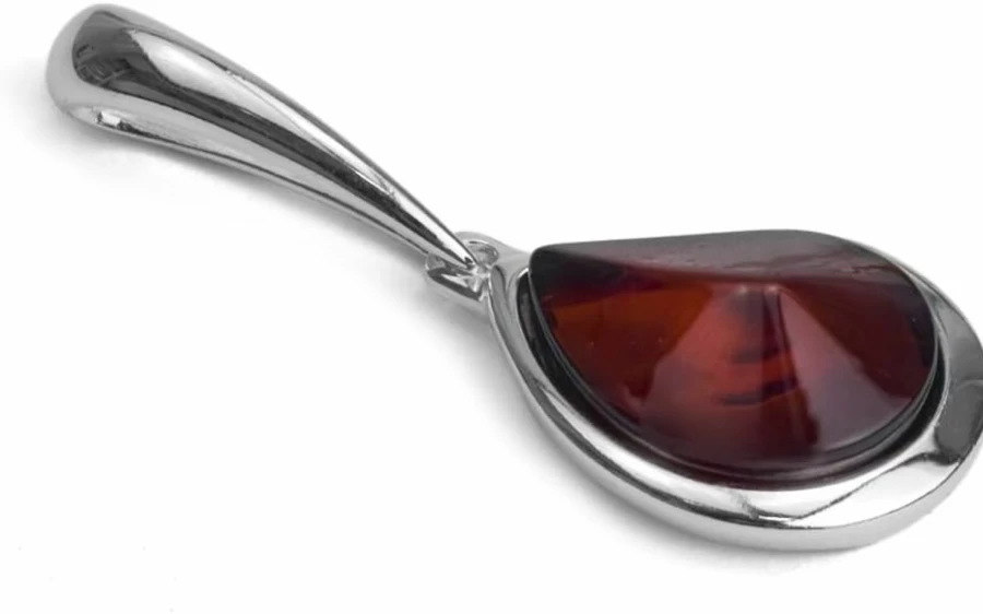 "Ian and Valeri Co. Sterling Silver Cherry Amber Teardrop Pendant Necklace"