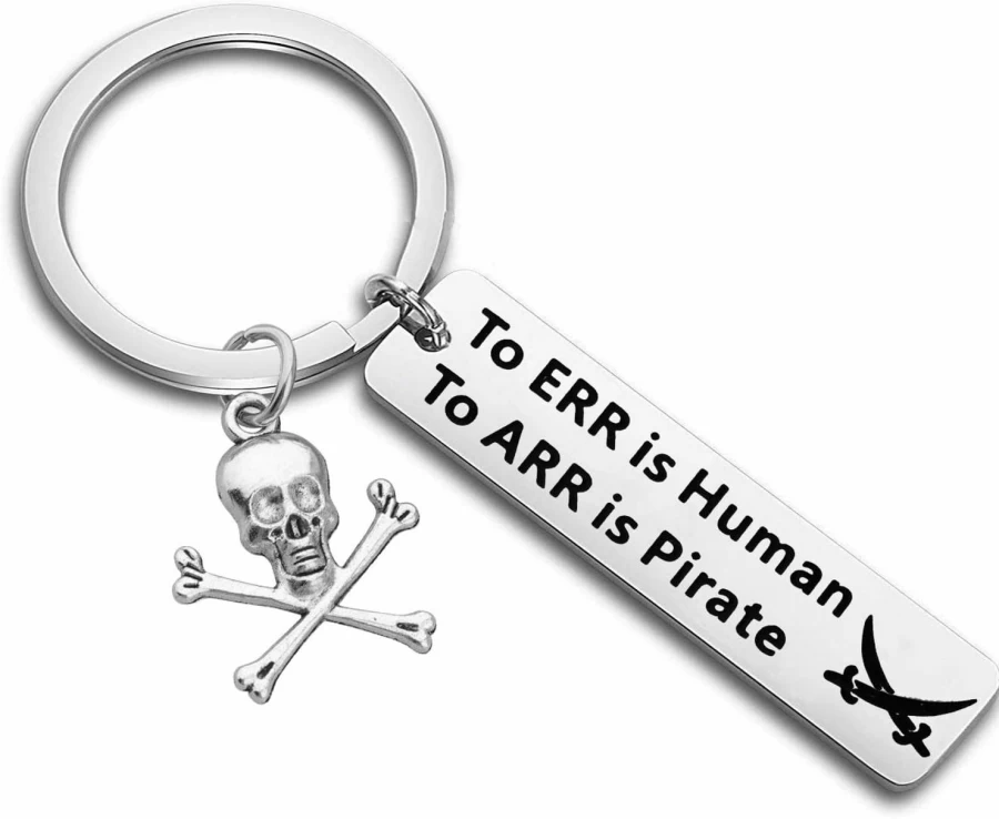 "KUIYAI Funny Pirate Keychain - To Err Is Human To Arr Is Pirate Humor Gift with Skull & Swords Design"