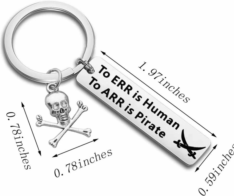"KUIYAI Funny Pirate Keychain - To Err Is Human To Arr Is Pirate Humor Gift with Skull & Swords Design"