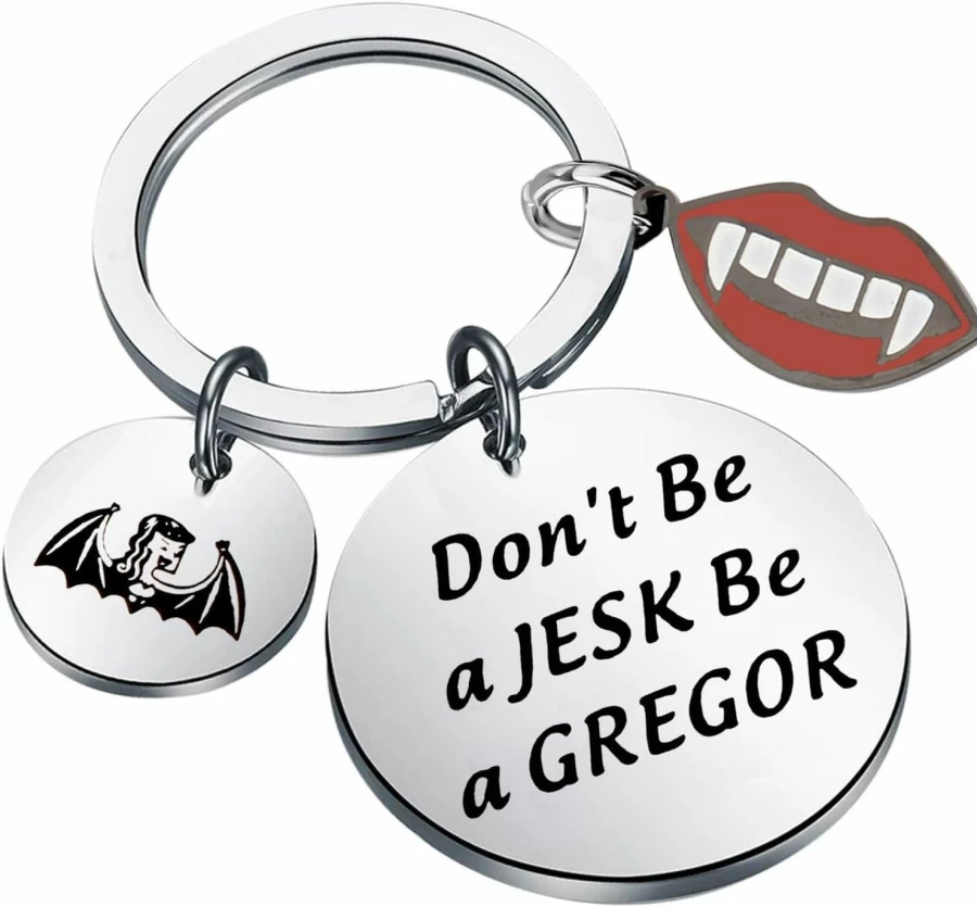 KUIYAI Vampire Keychain - Funny Damon Jewelry Gift for Vampire TV Fans, Vampire Lover Gifts, Don't Be a Jesk Be a Gregor Keychain