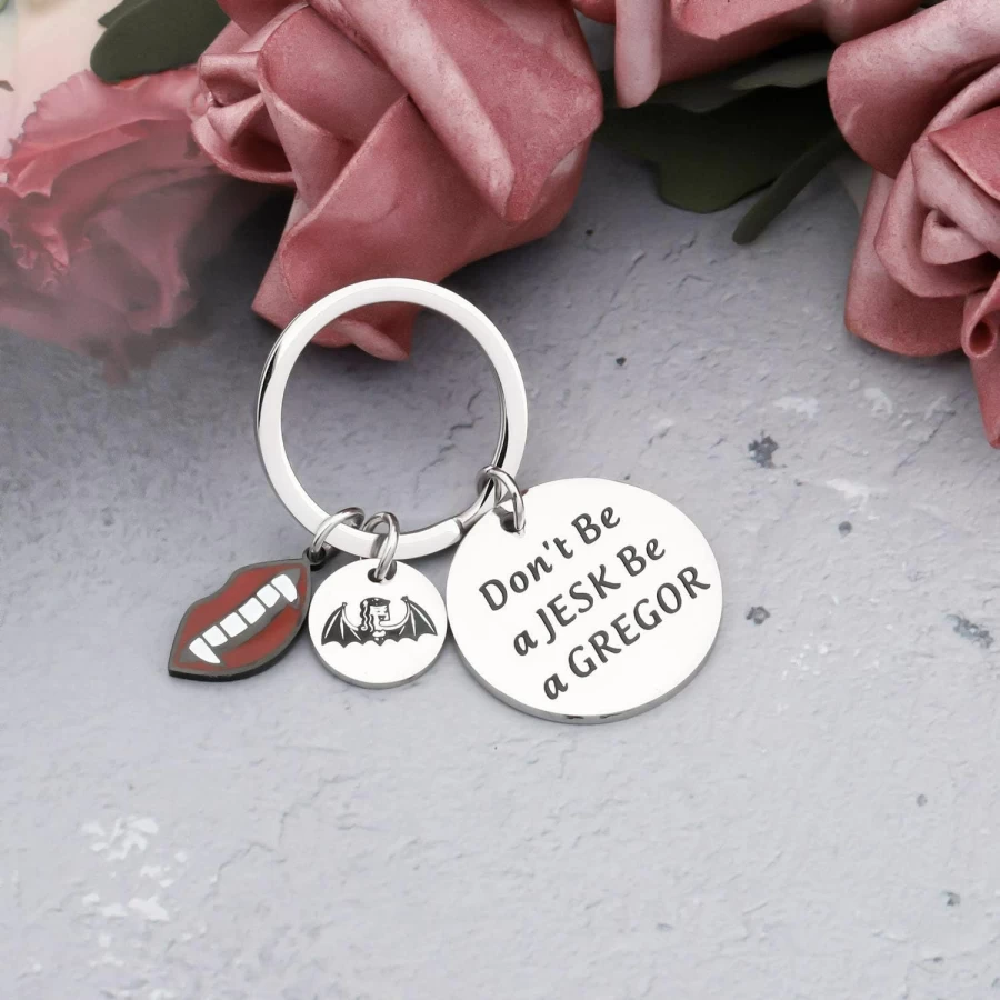 KUIYAI Vampire Keychain - Funny Damon Jewelry Gift for Vampire TV Fans, Vampire Lover Gifts, Don't Be a Jesk Be a Gregor Keychain