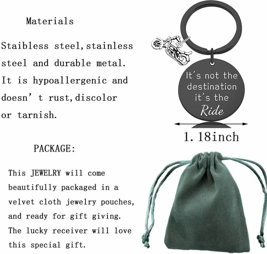"WAJJUAN Motorcycle Keychain - 'It's Not The Destination It's The Ride' Biker Gift for Men & Women, Ride Safe Motorbike Accessories"