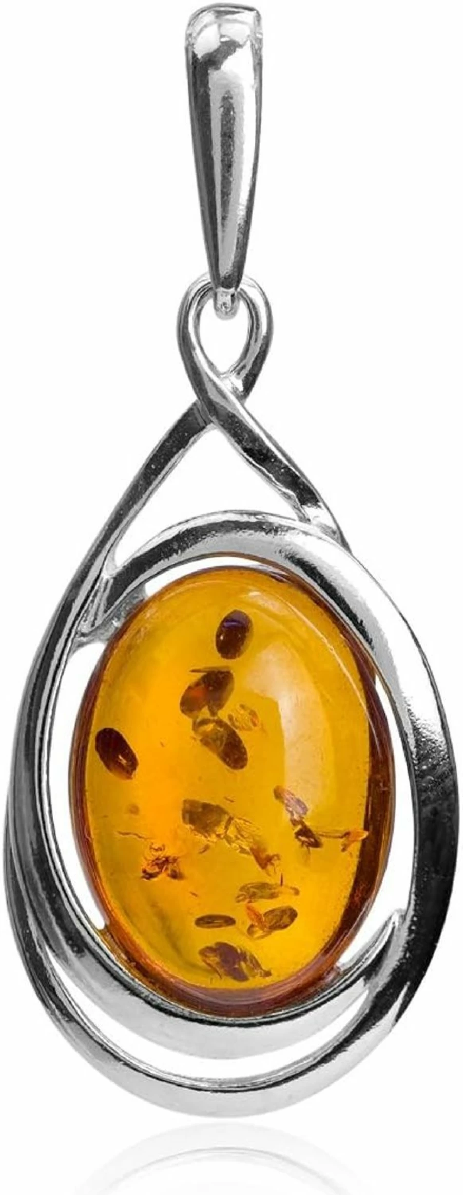 Ian & Valeri Co. Sterling Silver Oval Amber Pendant Necklace - Handcrafted Jewelry