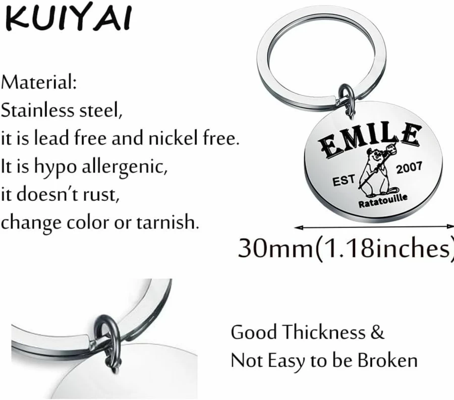 KUIYAI Emile Ratatouille Keychain - Disney Pixar Movie Merchandise Gift for Rat Lovers, Cartoon Character Collectible, Est. 2007