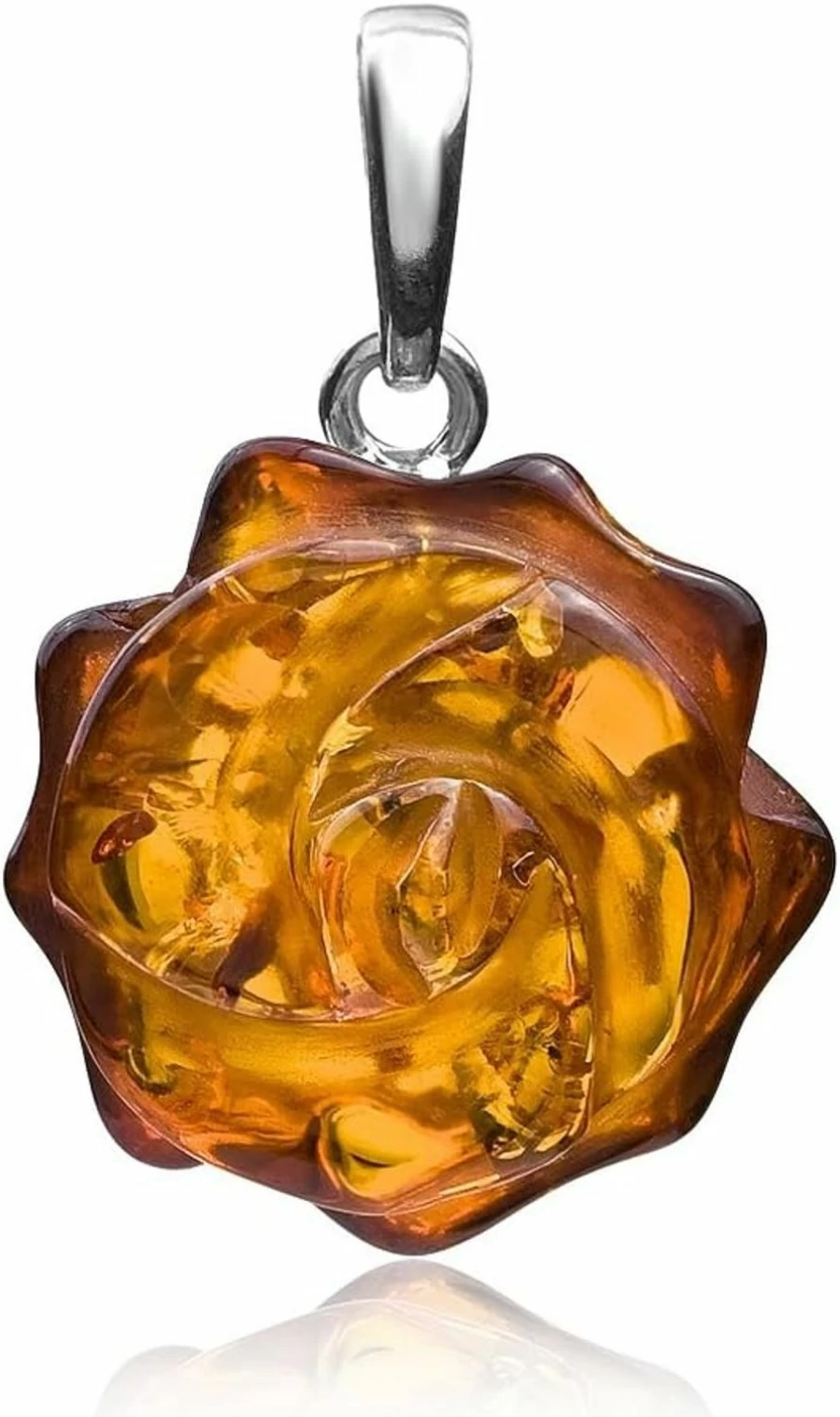 Ian & Valeri Co. Sterling Silver Amber Rose Pendant Necklace - Handcrafted Jewelry