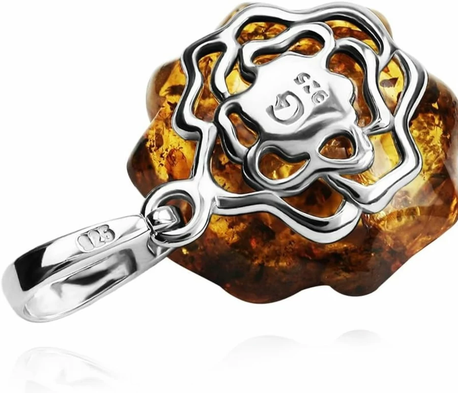 Ian & Valeri Co. Sterling Silver Amber Rose Pendant Necklace - Handcrafted Jewelry
