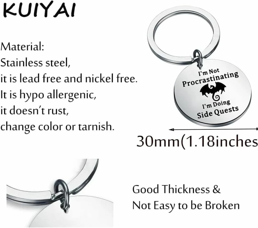 "Dungeons & Dragons Keychain Gift - 'I'm Not Procrastinating, I'm Doing Side Quests' - Perfect for D&D Fans & DM Gifts by KUIYAI"