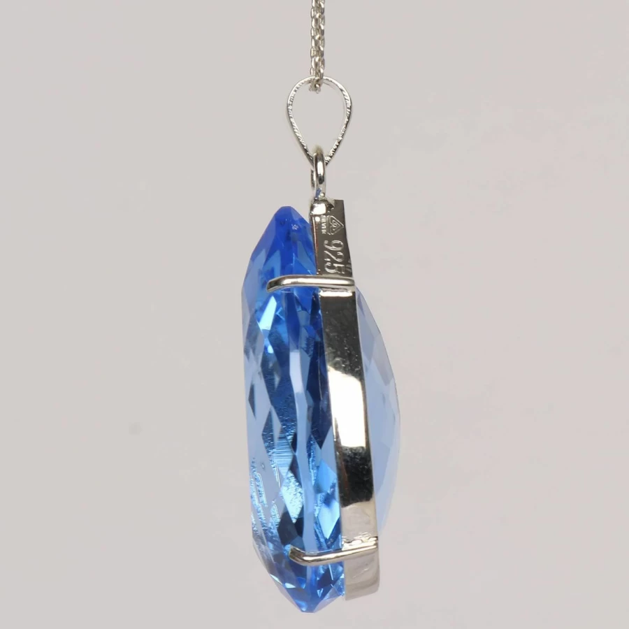 "GEMHUB 925 Sterling Silver Pendant with Light Blue Topaz Pear Cut Gemstone – Handcrafted Jewelry"