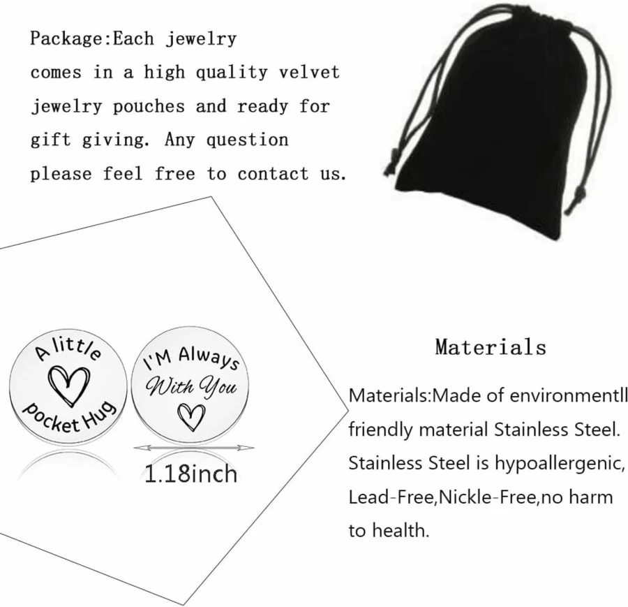 YLWJSP Pocket Hug Token - Long Distance Relationship Gift, Double Sided Inspirational Keepsake, I'm Always With You Token