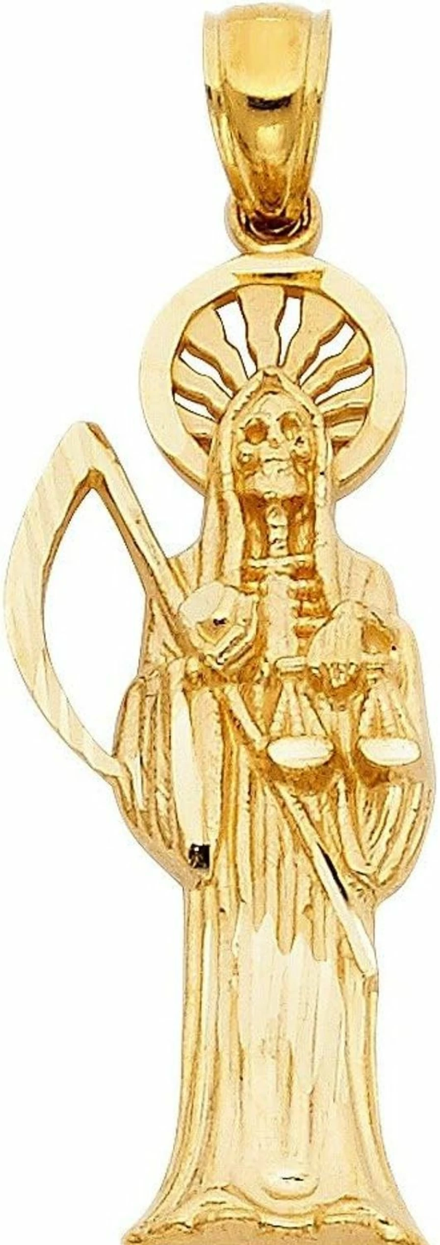 PRECIOUS STARS 14K Yellow Gold Santa Muerte Pendant - Religious Charm Necklace for Women & Men