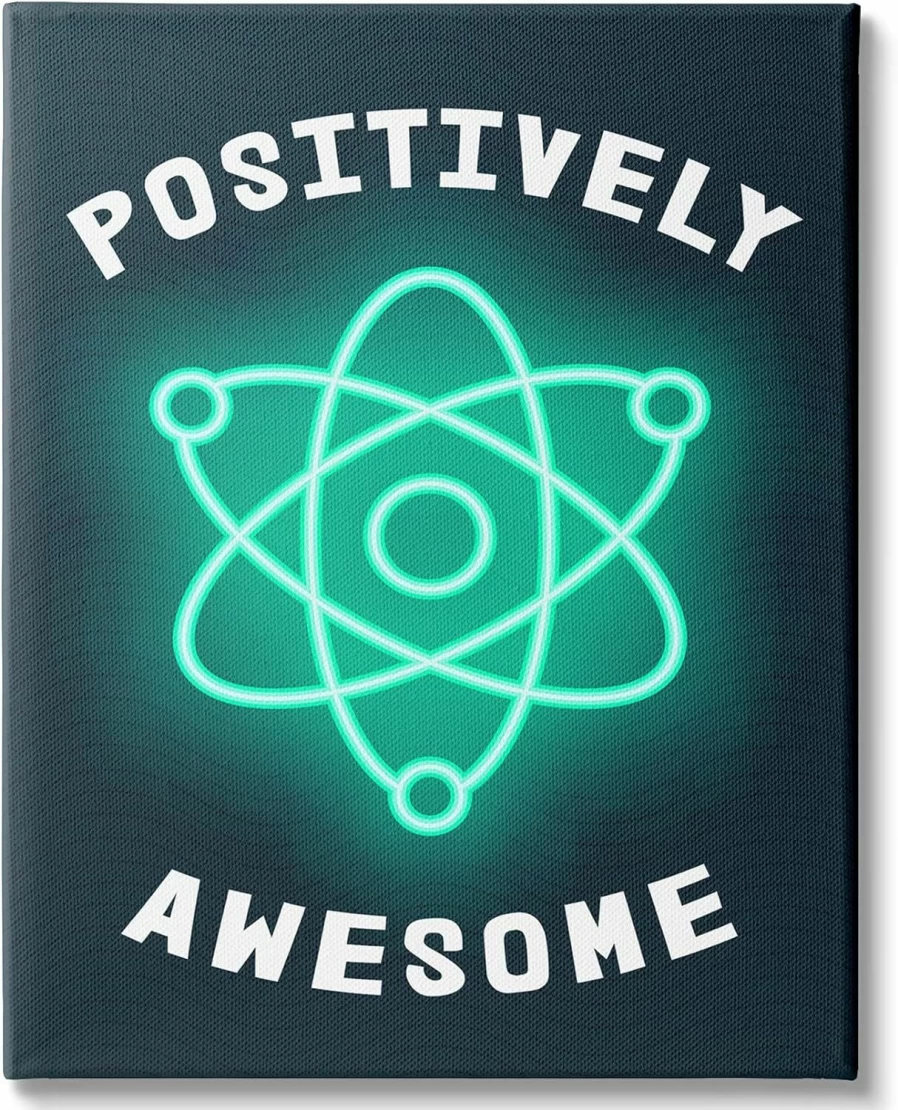 "Stupell Industries Funny Science Atom Pun Canvas Wall Art for Kids, 16x20, Blue – Designed by Daphne Polselli"