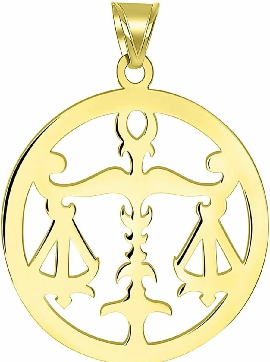 14K Yellow Gold Libra Zodiac Pendant - Round Scale Charm Necklace | Jewelry America