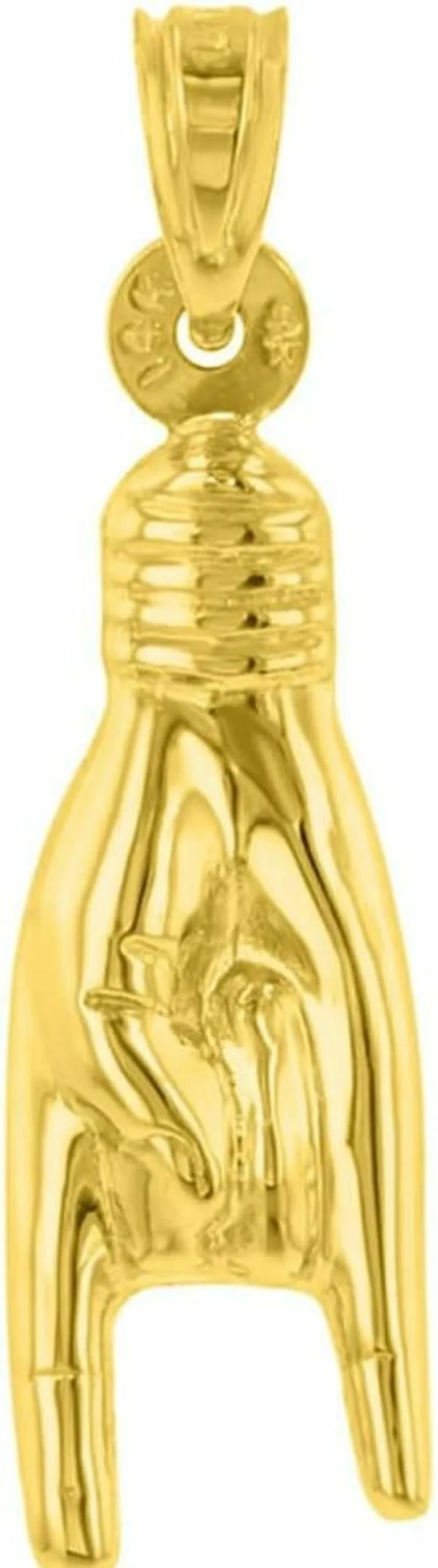 14K Yellow Gold Mano Cornuto Pendant - Italian Horn Good Luck Charm - Jewelry America