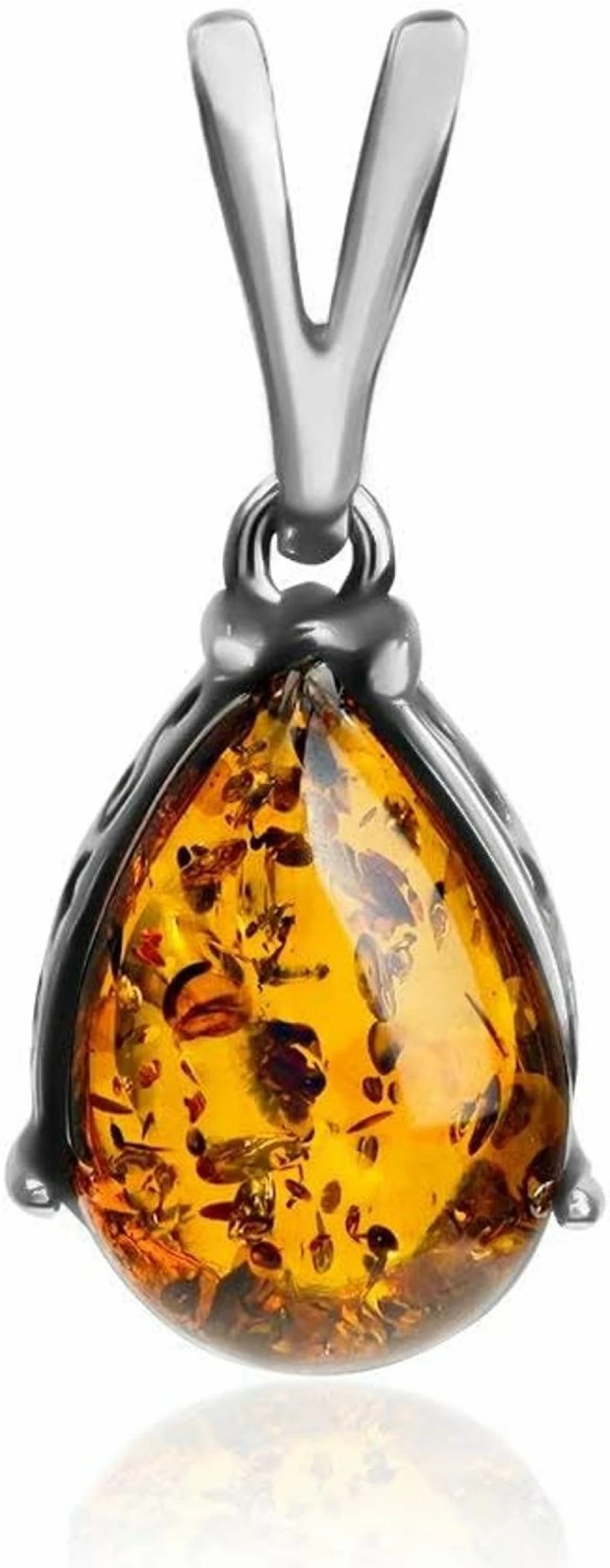 Ian & Valeri Co. Sterling Silver Amber Drop Pendant Necklace - Handcrafted Jewelry