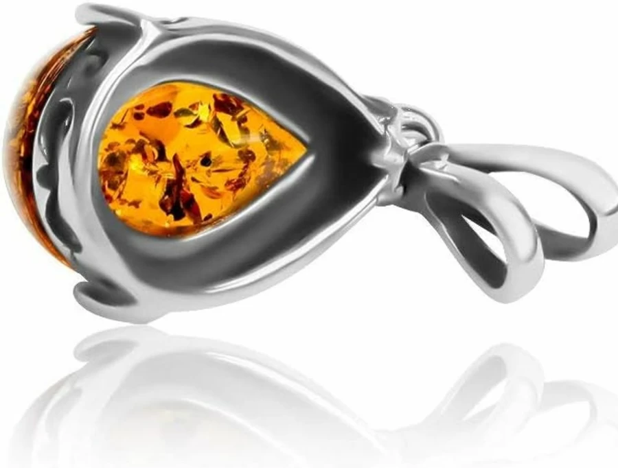 Ian & Valeri Co. Sterling Silver Amber Drop Pendant Necklace - Handcrafted Jewelry
