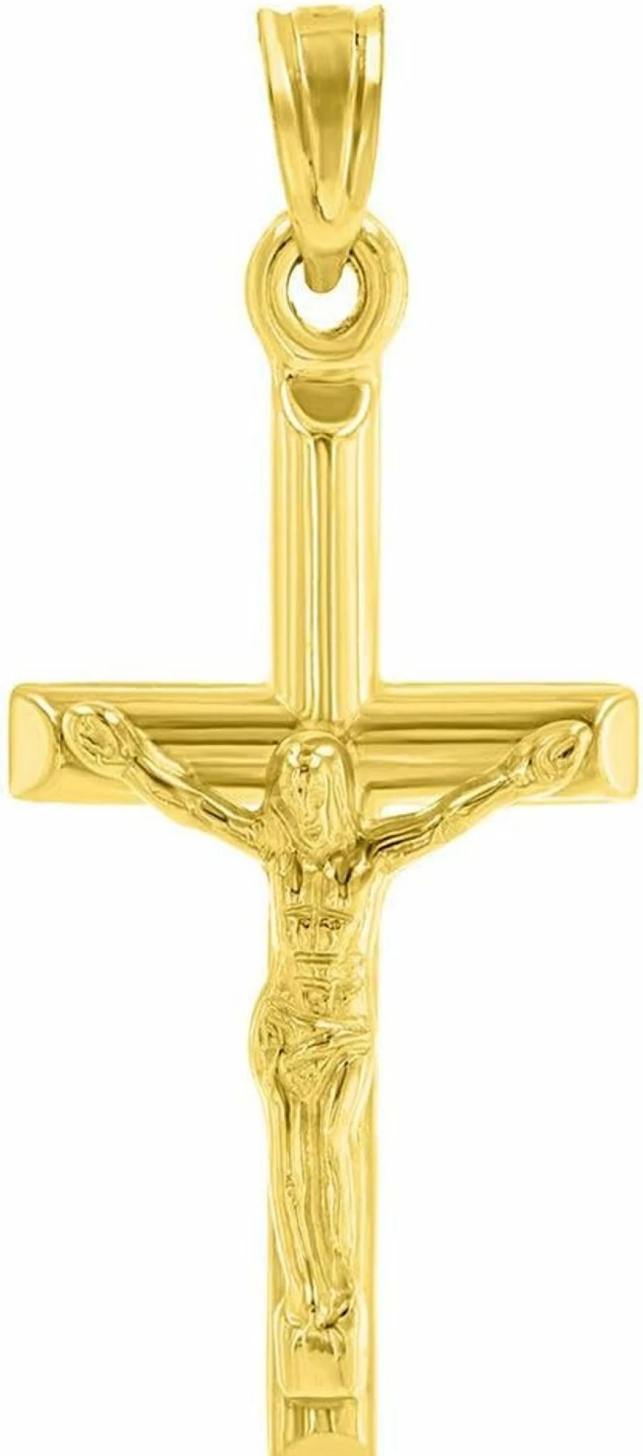 "Jewelry America 14K Yellow Gold Small Cross Pendant - Classic Religious Crucifix Necklace"