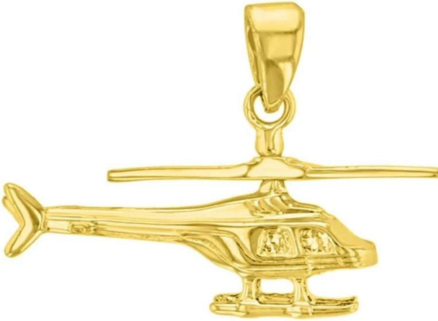 "Jewelry America 14K Yellow Gold Moving Helicopter Pendant with Rotating Propeller"