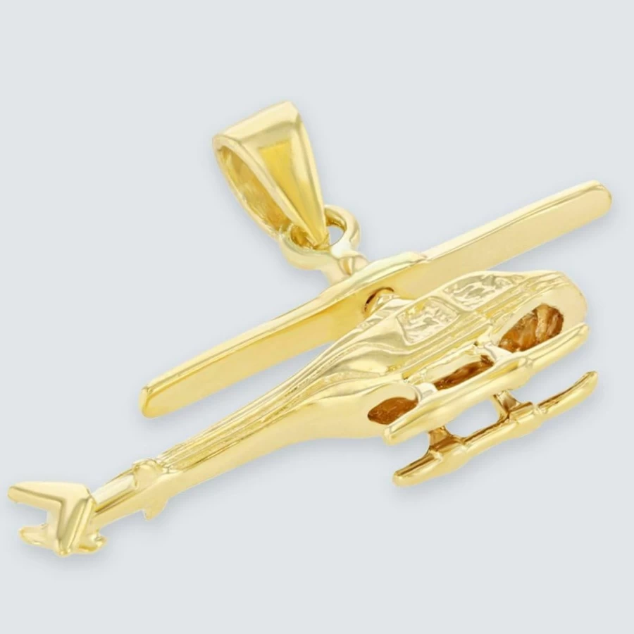 "Jewelry America 14K Yellow Gold Moving Helicopter Pendant with Rotating Propeller"
