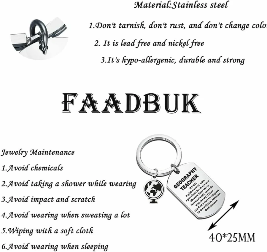 "FAADBUK Geography Teacher Gift Keychain - Unique Geographer Appreciation Present for Geography Lovers"