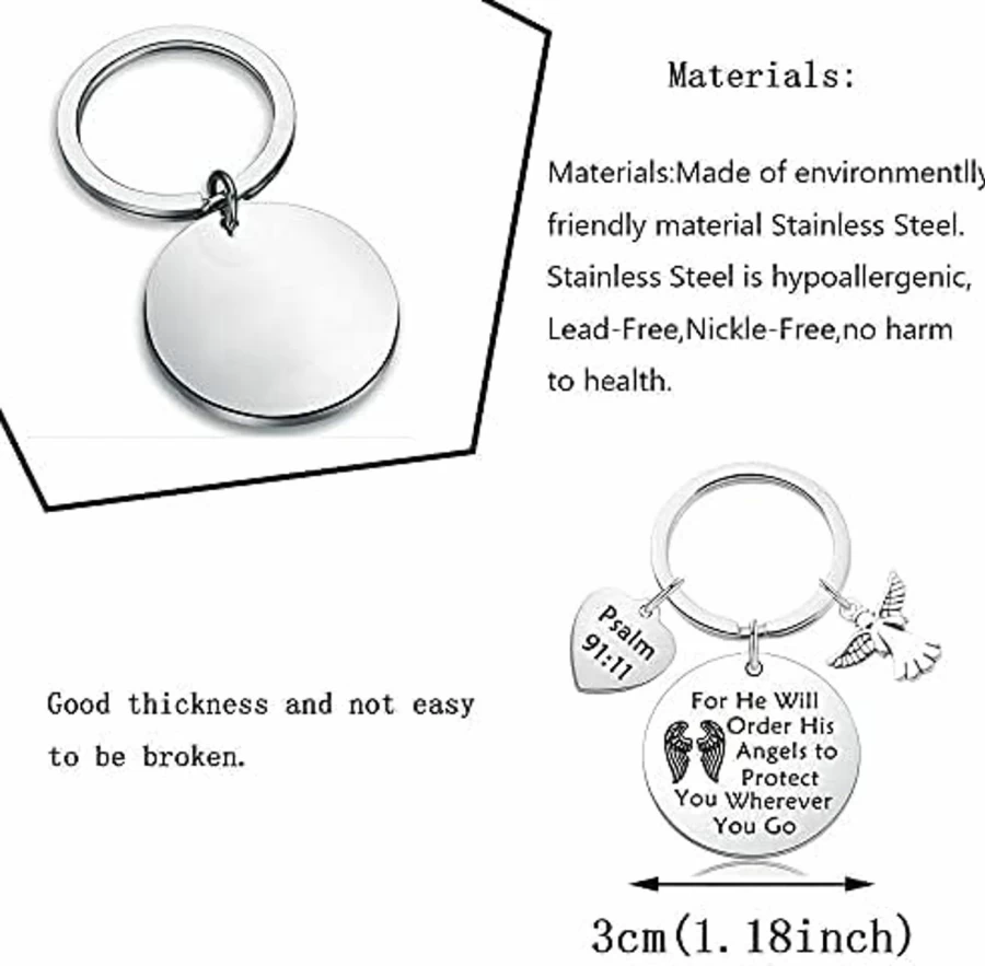 "WFSJRED Bible Verse Keychain - Christian Religious Jewelry Gift with 'He Will Order His Angels to Protect You' Engraving"