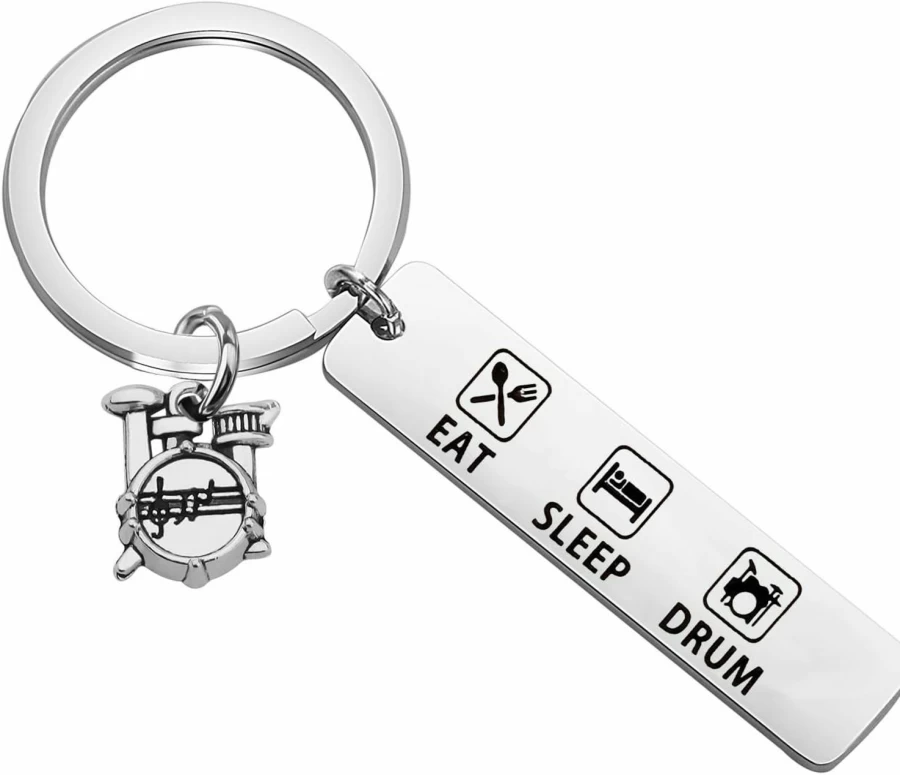 WSNANG Drum Keychain - Eat Sleep Drum Gift for Drummers, Musicians, Band Members, Percussion Lovers - Unique Music Jewelry & Drummer Accessories