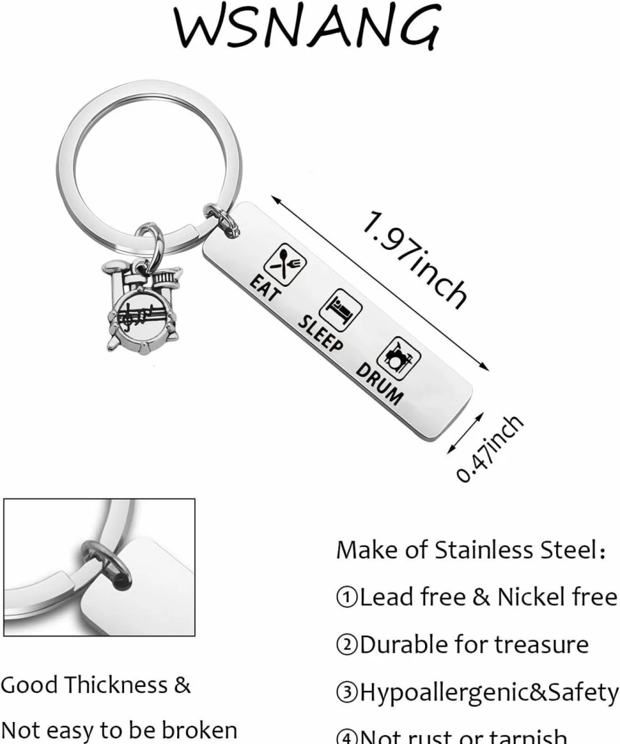 WSNANG Drum Keychain - Eat Sleep Drum Gift for Drummers, Musicians, Band Members, Percussion Lovers - Unique Music Jewelry & Drummer Accessories