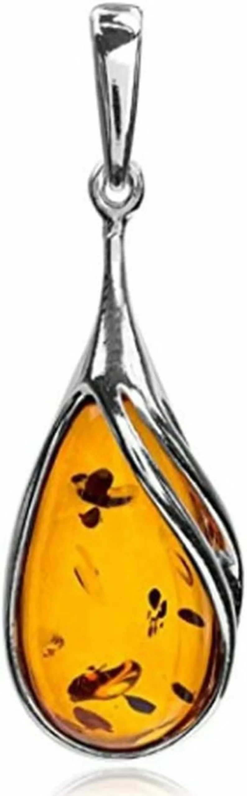 "Ian & Valeri Co. Genuine Amber Sterling Silver Large Drop Pendant Necklace"