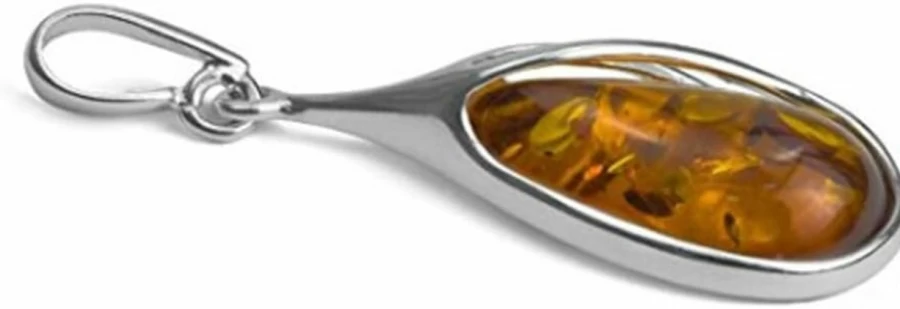 "Ian & Valeri Co. Genuine Amber Sterling Silver Large Drop Pendant Necklace"