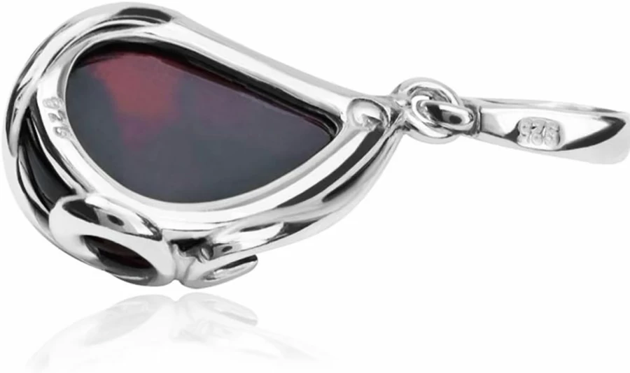 "Ian & Valeri Co. Sterling Silver Cherry Amber Teardrop Pendant Necklace"