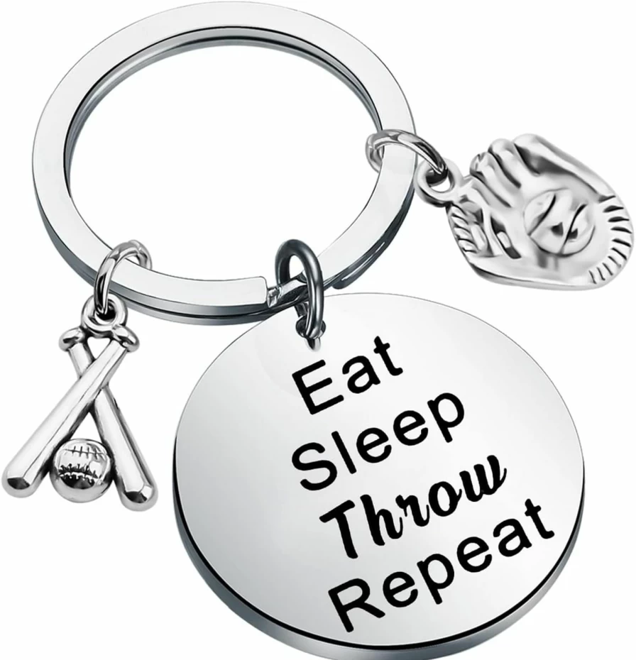 HOLLP Baseball Keychain for Players - Eat Sleep Throw Repeat Gift for Softball Fans and Jewelry Lovers