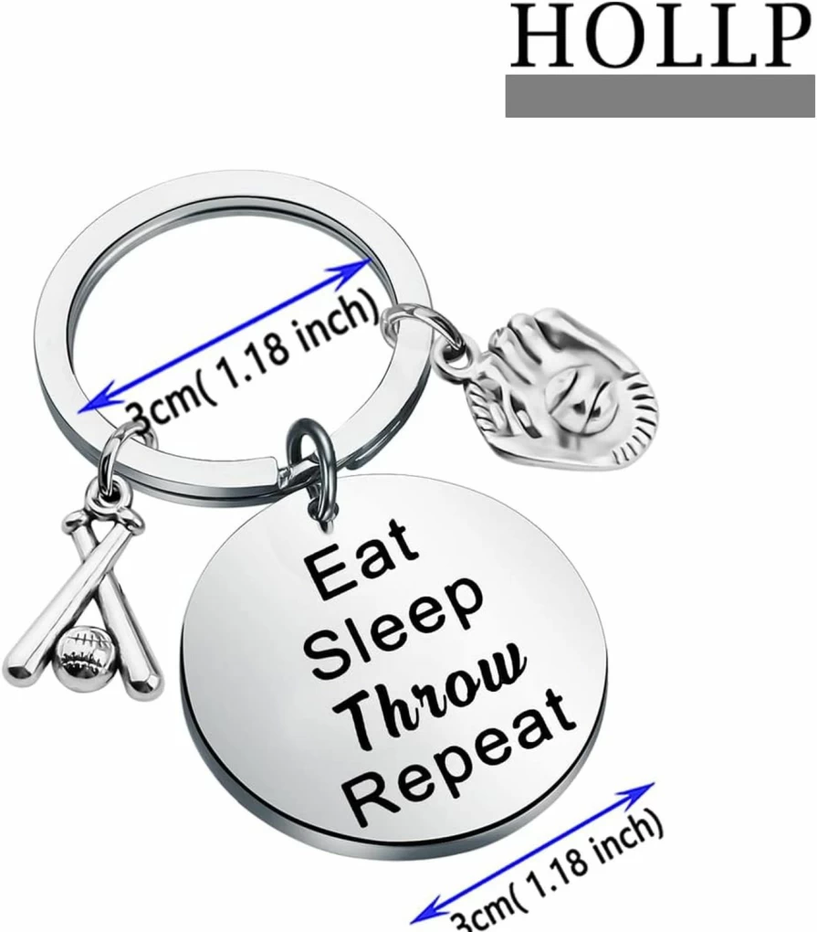HOLLP Baseball Keychain for Players - Eat Sleep Throw Repeat Gift for Softball Fans and Jewelry Lovers