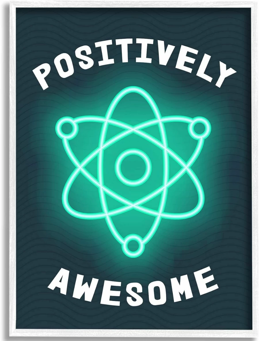 Stupell Industries Framed Wall Art 16x20 - Science Atom Pun Humor Design by Daphne Polselli, Blue and White Kids Room Decor
