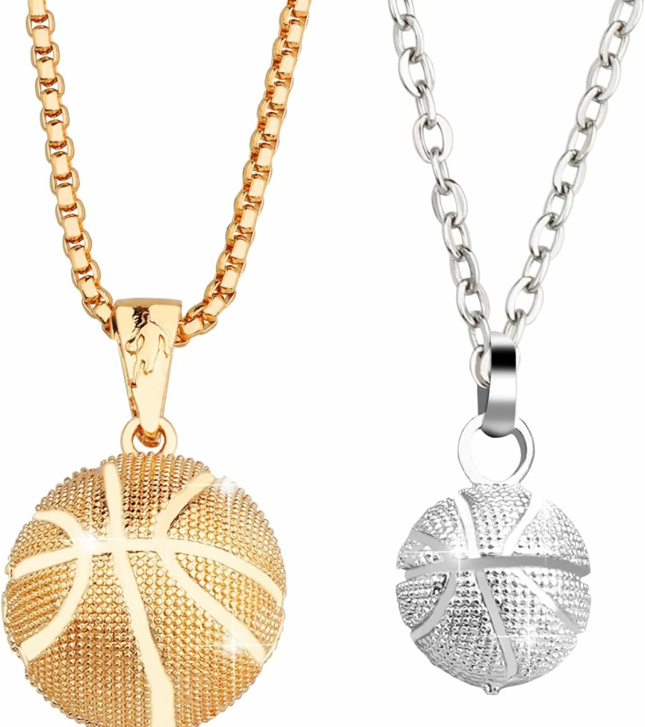 DAJISI Couples Basketball Necklace Set - Matching Stainless Steel Hip Hop Pendant Necklaces for Boyfriend and Girlfriend