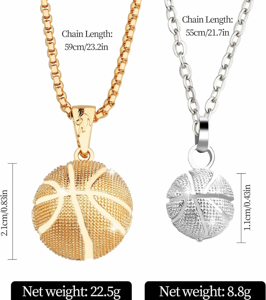 DAJISI Couples Basketball Necklace Set - Matching Stainless Steel Hip Hop Pendant Necklaces for Boyfriend and Girlfriend