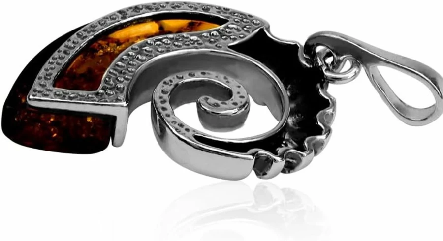 "Ian And Valeri Co. Sterling Silver Amber Shellfish Pendant Necklace"