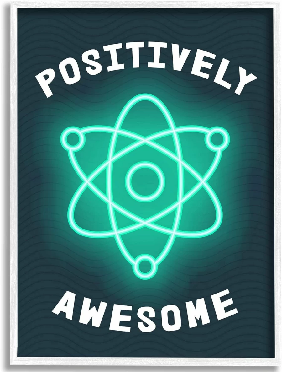 "Stupell Industries Framed Wall Art 11x14 – Science Atom Pun Humor Design by Daphne Polselli, Blue & White Kids Room Decor"