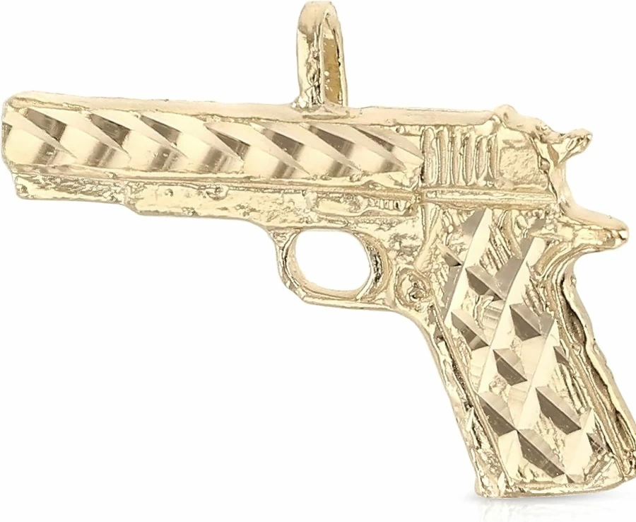 "Ioka 14K Yellow Gold Mini Rifle Gun Charm Pendant for Necklace or Chain Jewelry"