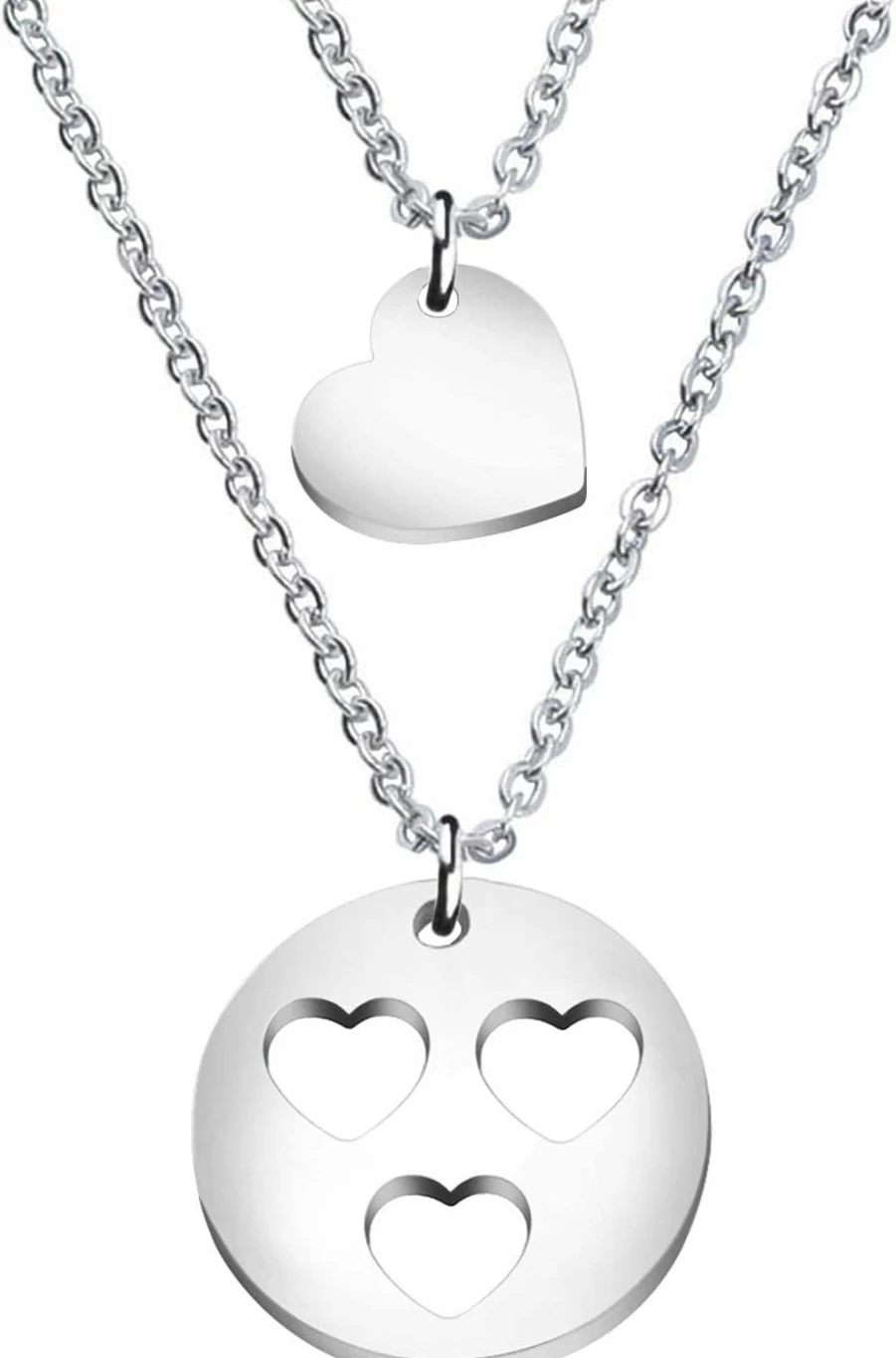 N\C Sterling Silver Mother Daughter Heart Pendant Necklace Set for Women