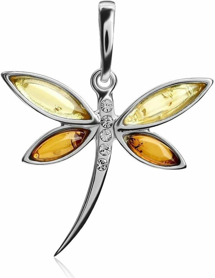 Ian & Valeri Co. Sterling Silver Dragonfly Pendant with Multicolor Amber Gemstone