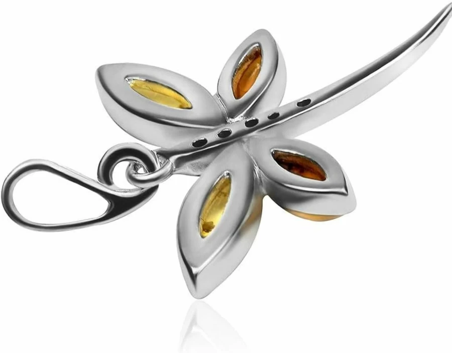 Ian & Valeri Co. Sterling Silver Dragonfly Pendant with Multicolor Amber Gemstone