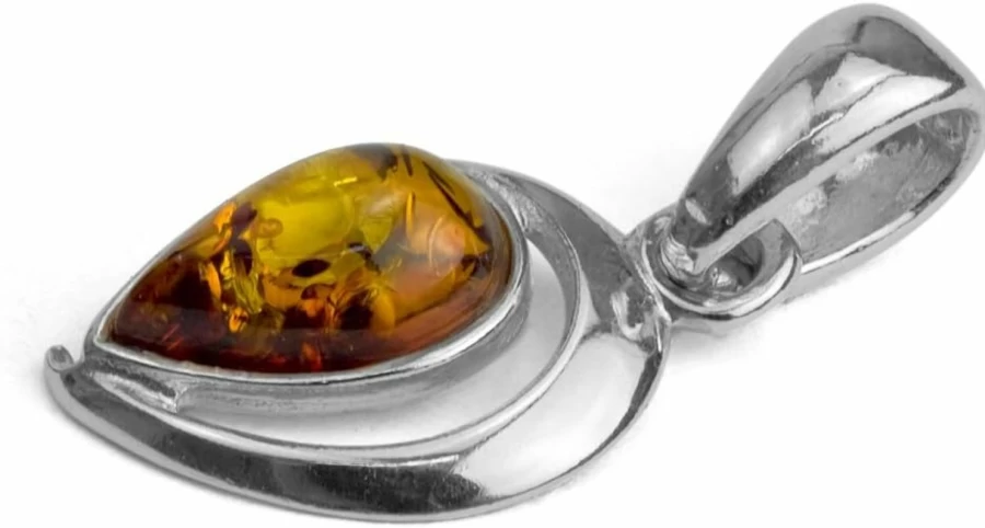 "Graciana Sterling Silver Amber Drop Pendant – Elegant Handcrafted Jewelry"