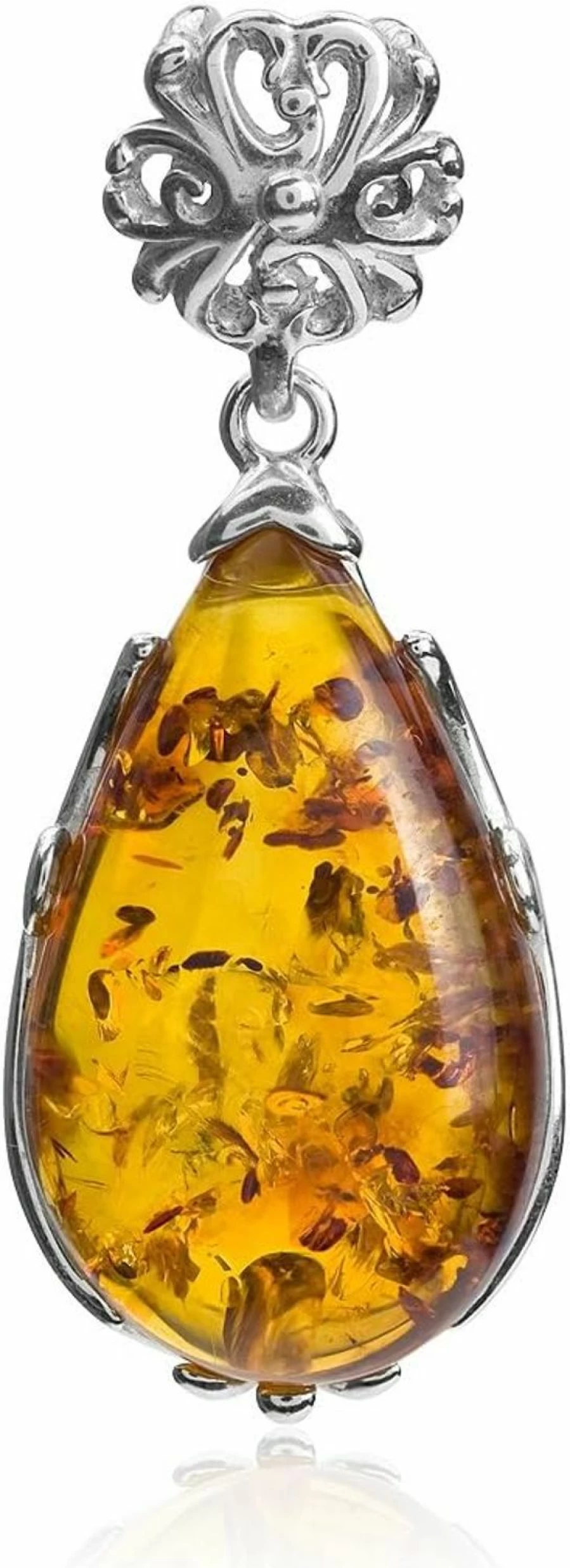 Ian & Valeri Co. Sterling Silver Amber Drop Pendant Necklace - Handcrafted Jewelry